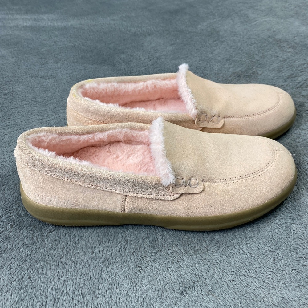 Vionic‎ Loafer Slippers Womens 6.5 Pink Lynez Faux Fur Suede Orthotic Cozy Shoes